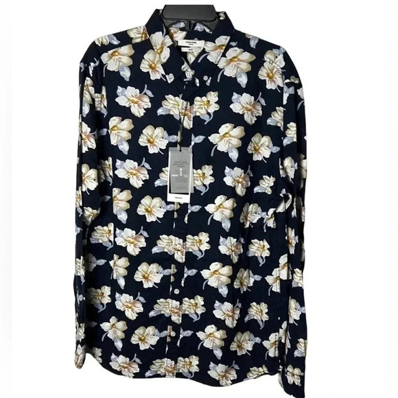 Jack & Jones NWT, linen cotton men shirt XL. floral ,long sleeve. Office,event - Picture 1 of 16